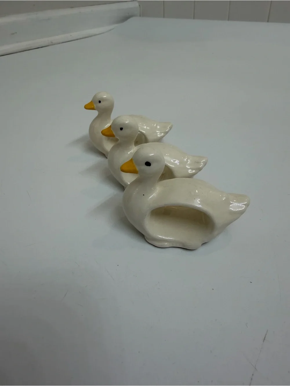 Set of 3 Ceramic Duck Napkin Rings White Yellow Cottagecore Table Decor